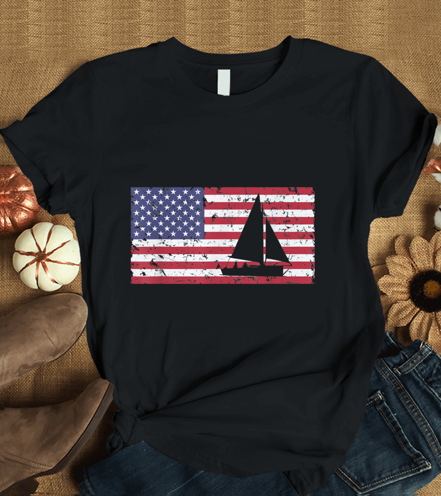 Vintage American Flag Sailboat Sailing Top T-Shirt