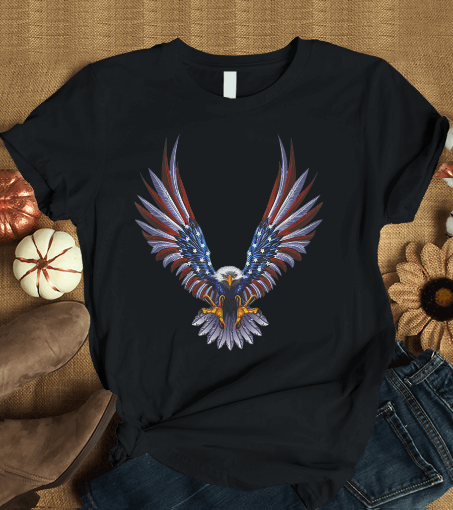 Patriotic American Eagle with Stars and Stripes Wings T-Shirt