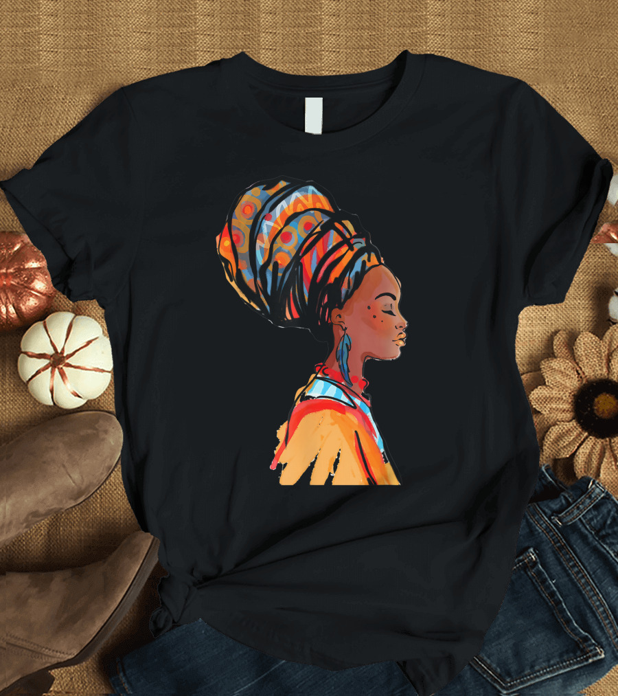 Black History Month African American Beauty Vibrant Headwrap Profile T-Shirt