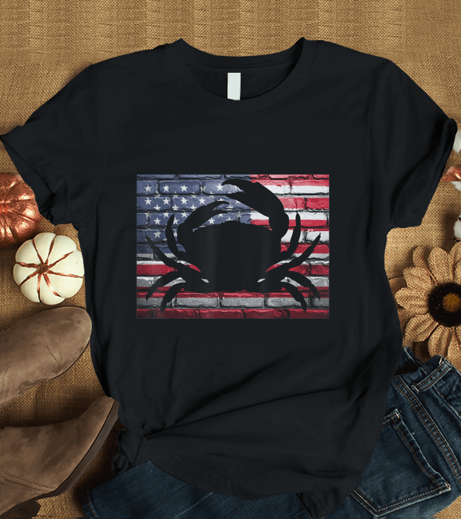 American Flag Crab Patriotic Crabbing Fishing T-Shirt