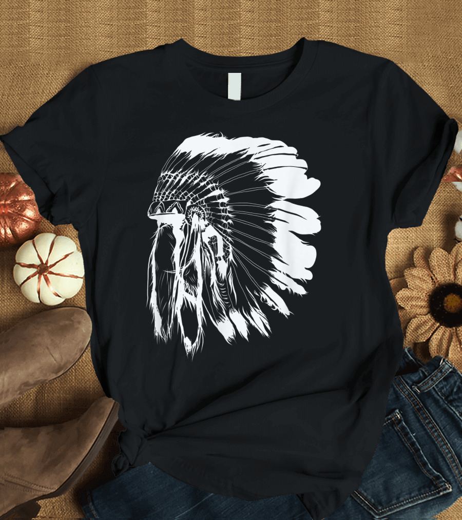 Native American Feather Headdress Design Tribal Indian Iconic T-Shirt