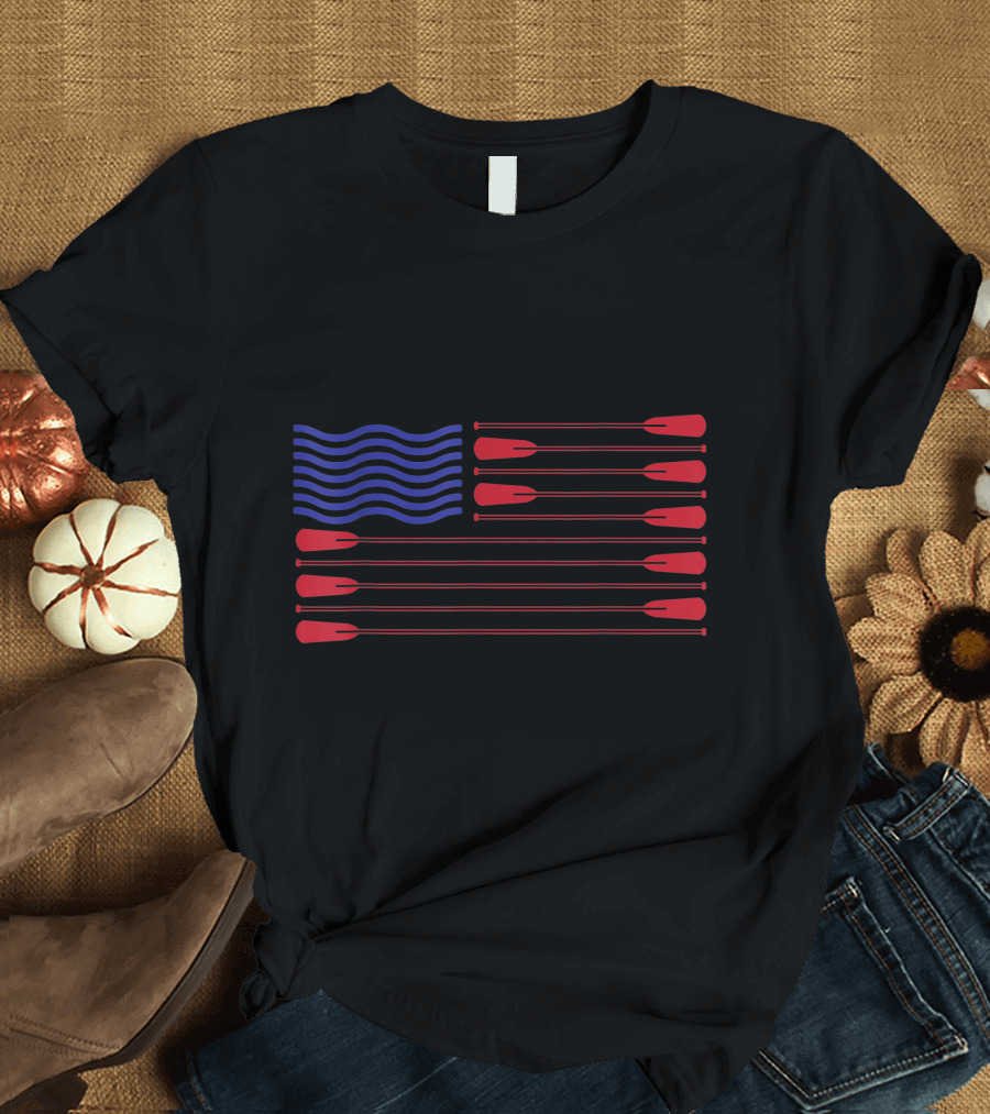 American Flag Oar Crew Rowing USA T-Shirt