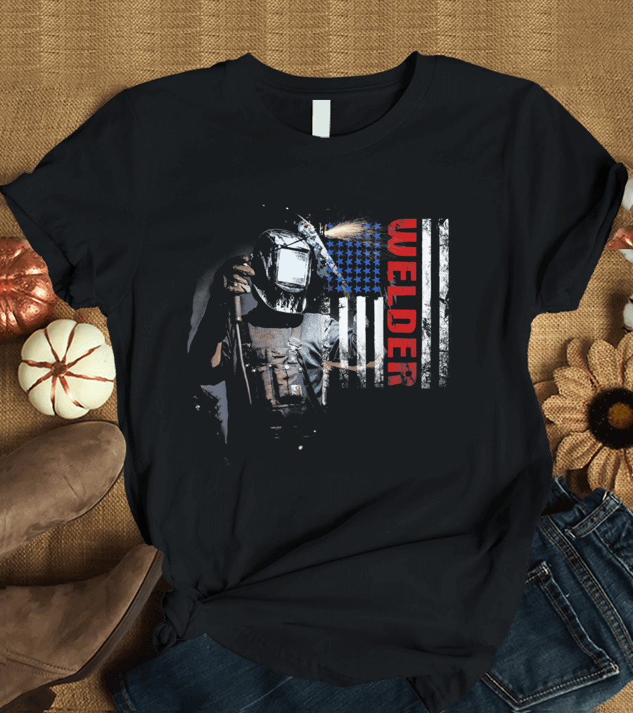 Welder American Flag Grunge Welding Mask Torch Classic USA Heroic T-Shirt