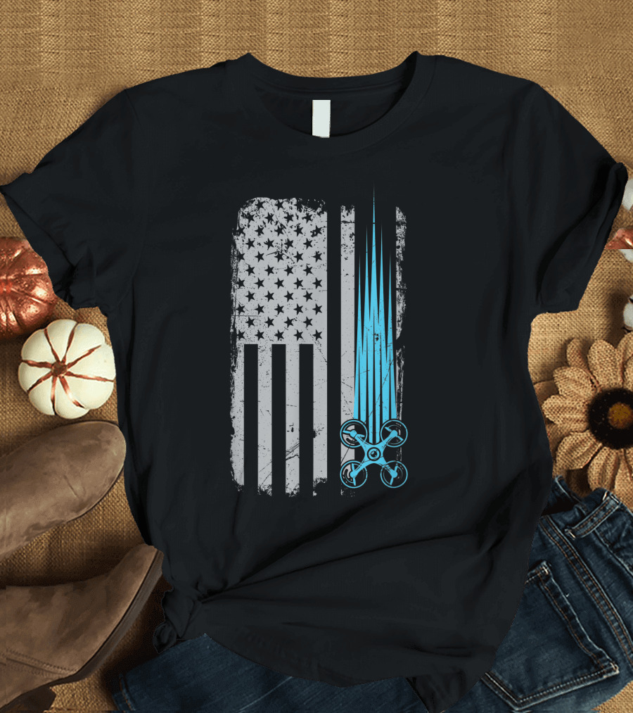 Distressed American Flag with Drone Racing T-Shirt
