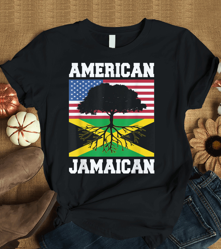 American Jamaican Flag Roots Tree Image T-Shirt