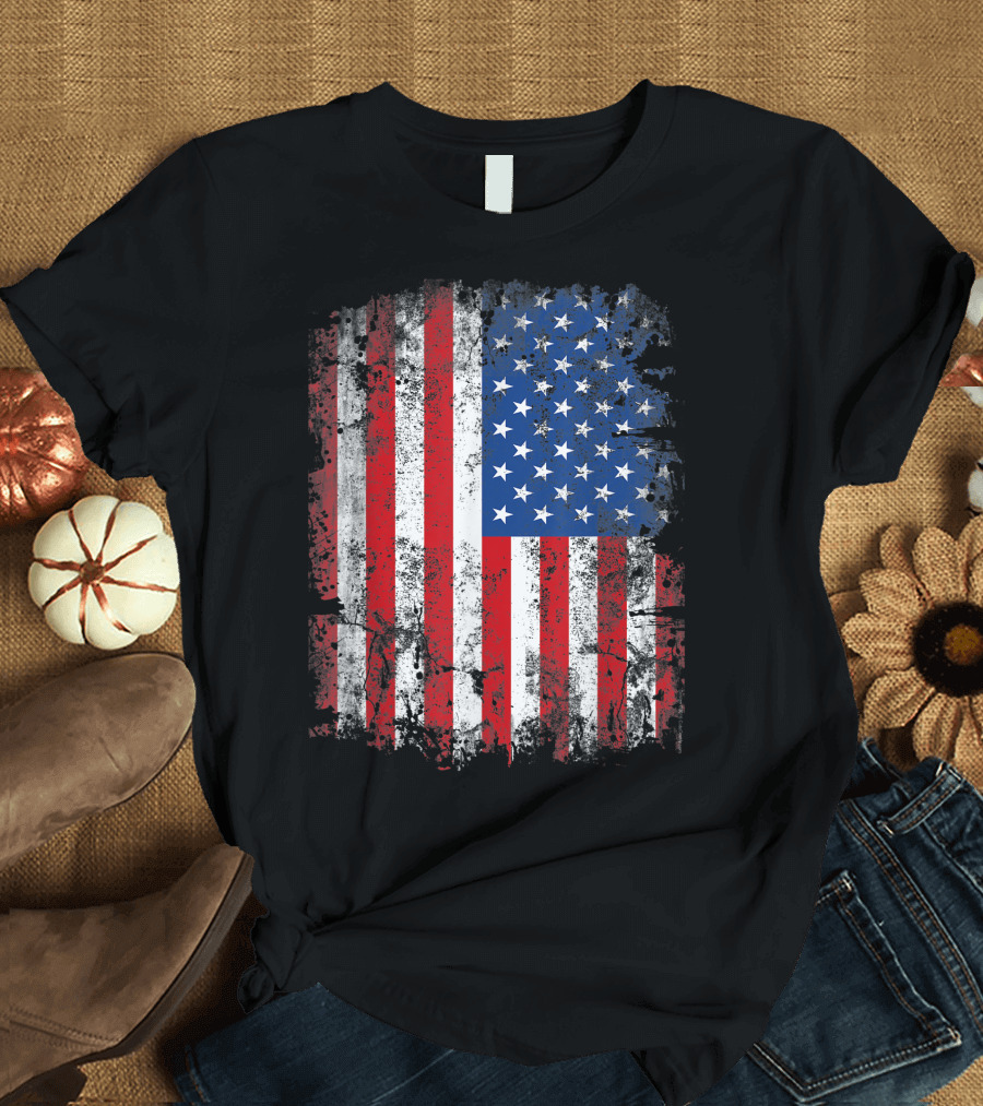 Vintage American Flag Distressed Look Patriotic 4th of July Family T-Shirt