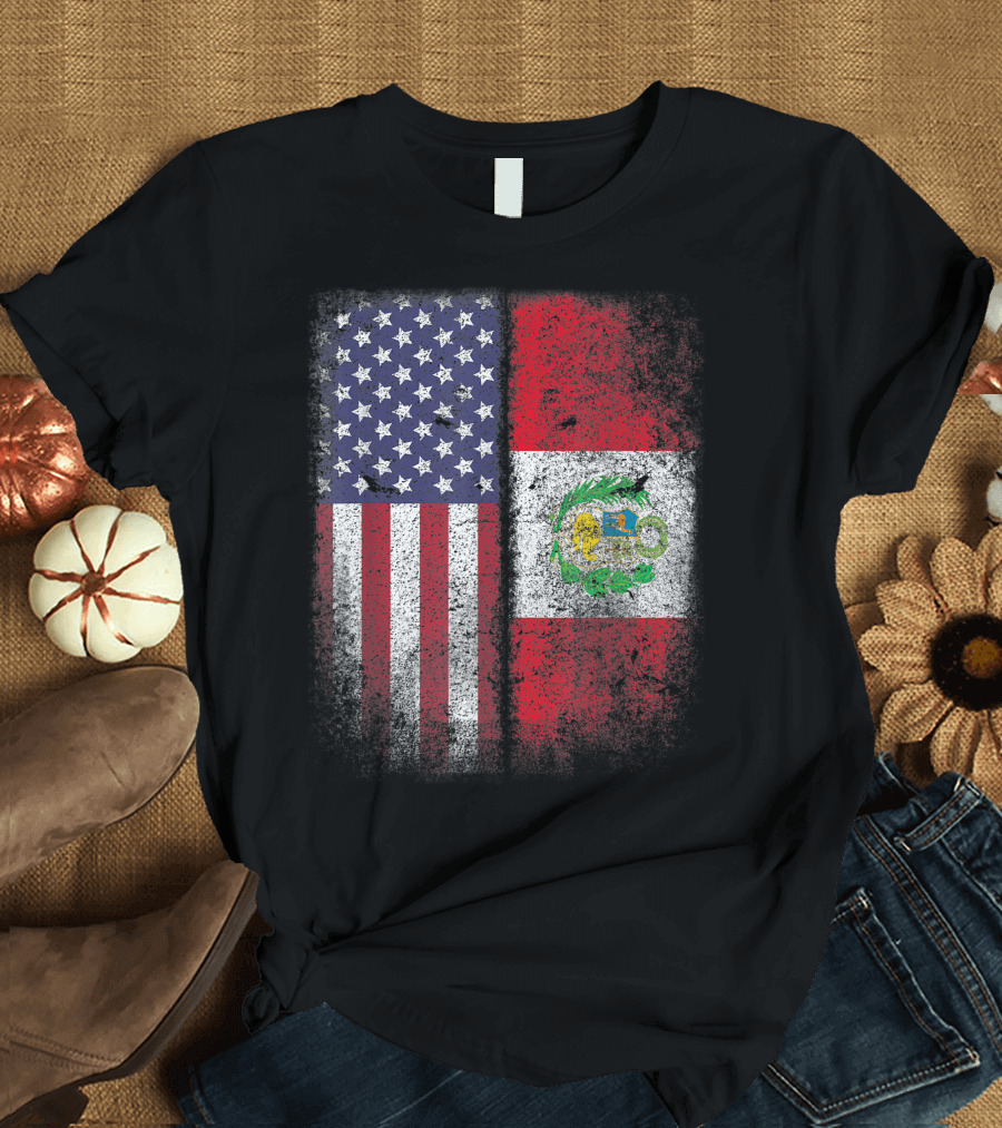 Peruvian Born American Raised Peru USA Flag America Roots Dual Heritage Pride T-Shirt