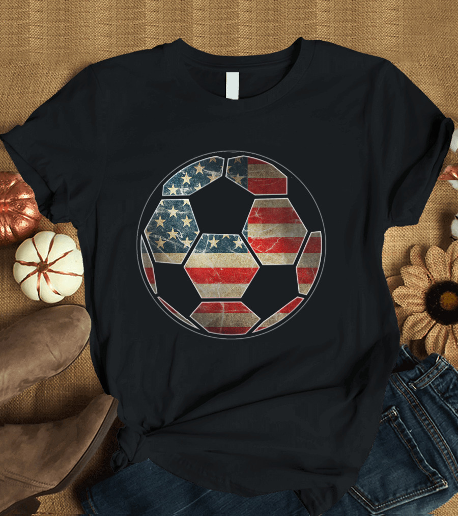American Flag Pattern on Soccer Ball T-Shirt