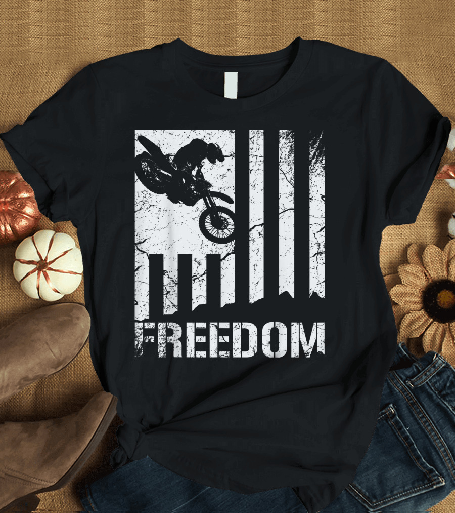Motocross Bike Jump American Flag Freedom T-Shirt