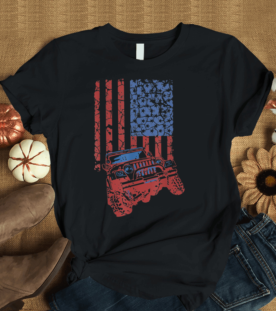 Off Road American Flag Jeep 4X4 Driving Adventure T-Shirt