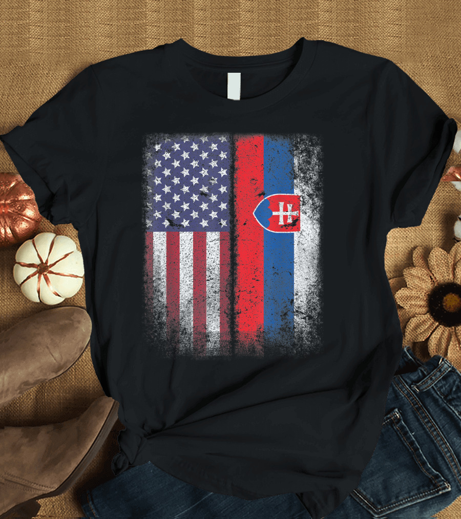Dual Heritage Slovak American Flag Slovakia USA T-Shirt