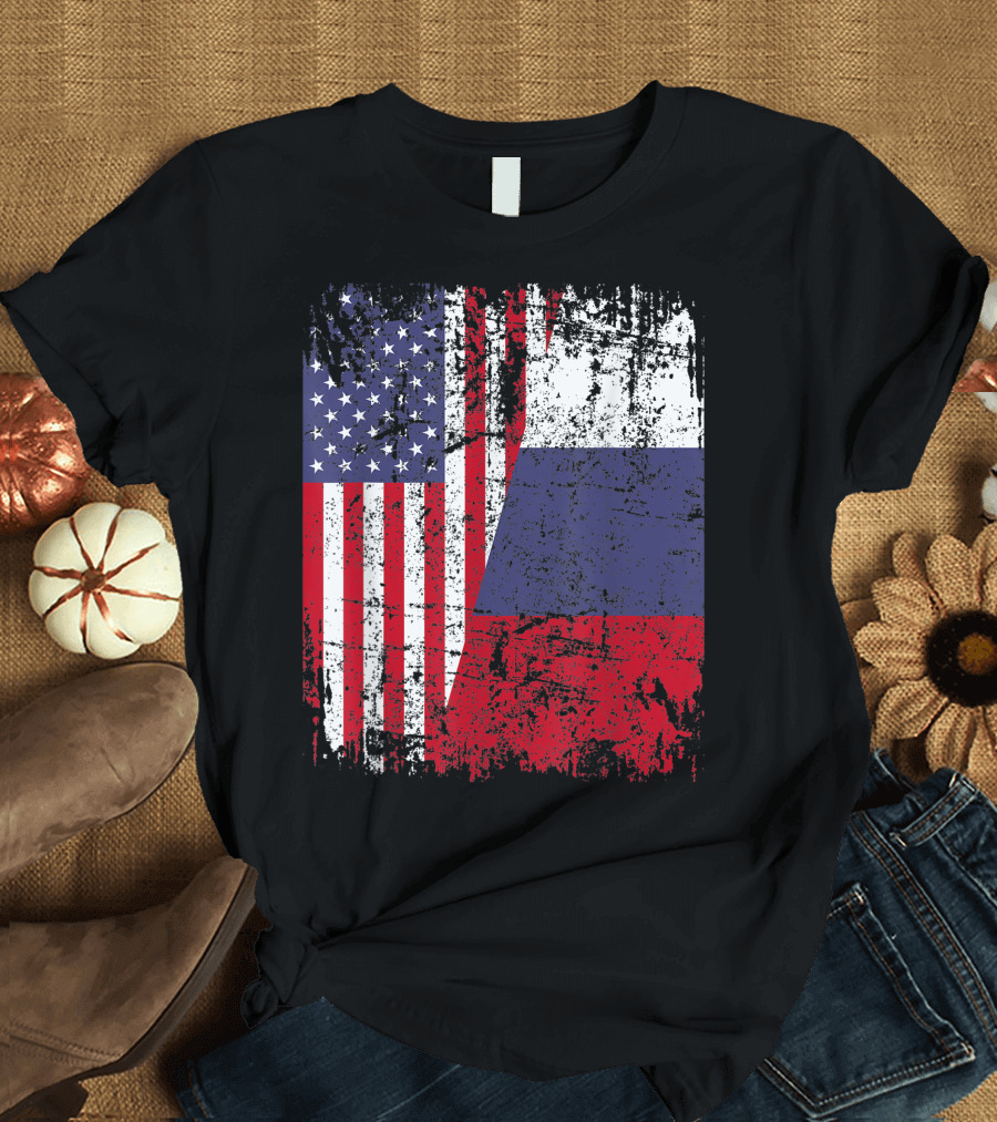 Russian Roots Half American Flag Russia T-Shirt