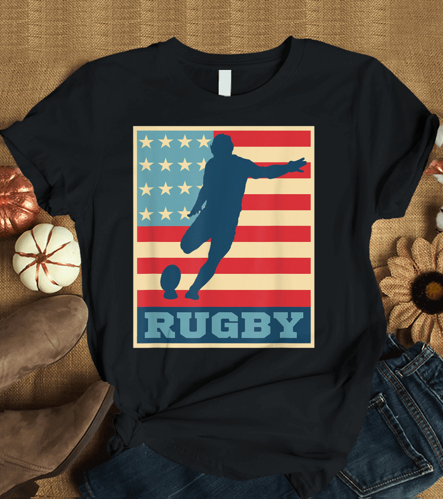 American Flag Rugby Vintage Rugby Stars and Stripes Kick T-Shirt
