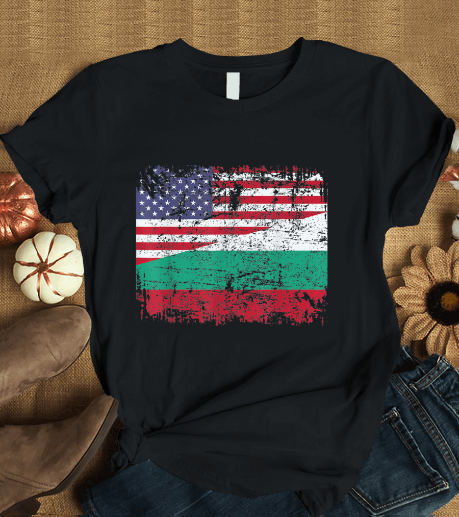 Bulgarian Roots Half American Flag Grunge Bulgaria Flag Fusion T-Shirt