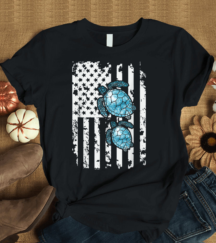 Sea Turtle American Flag 4th of July Patriotic Turtles T-Shirt