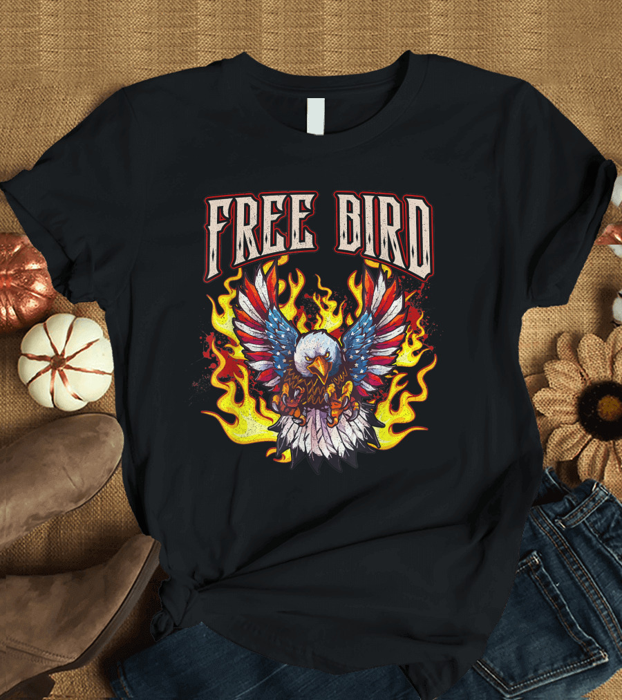 Free Bird Fiery American Eagle Wings Flame Art Lyriclyfe Premium T-Shirt