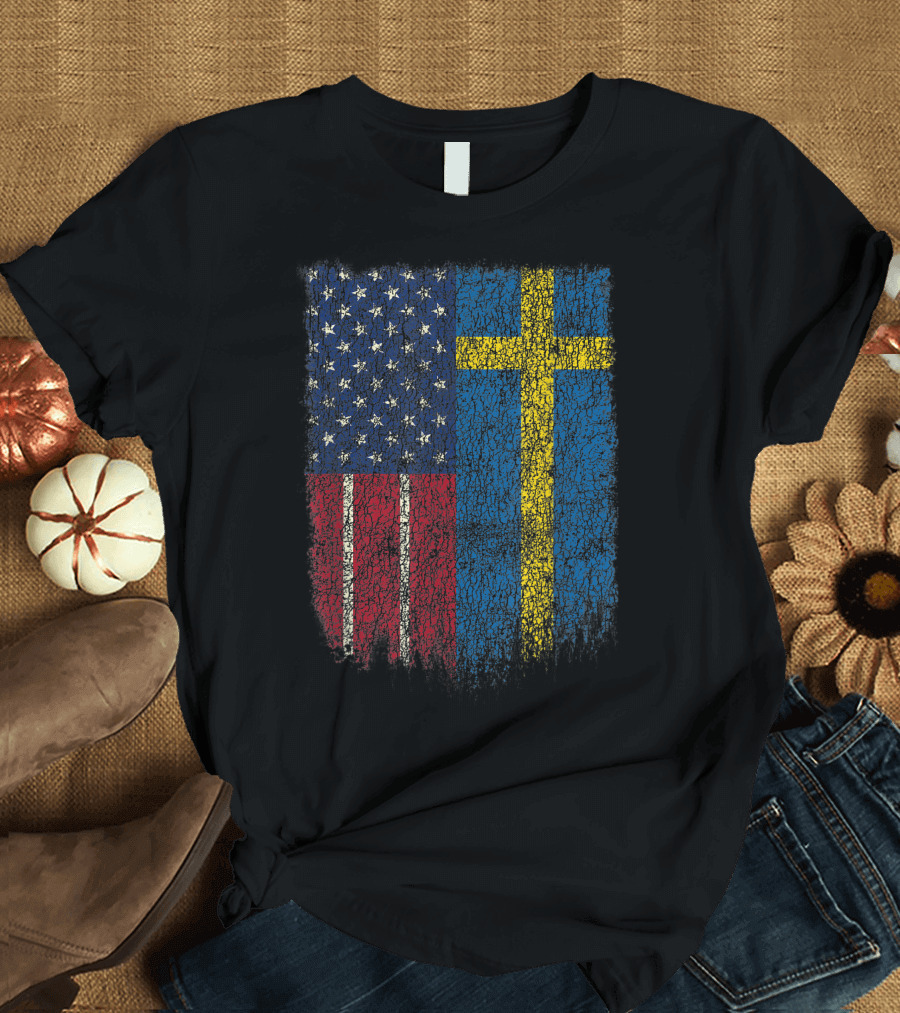 Swedish American Pride Sweden America Flag Fusion T-Shirt