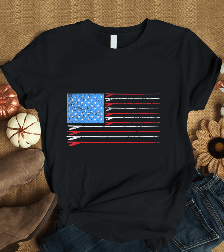 American Flag Surfboard Stripes Surfer T-Shirt