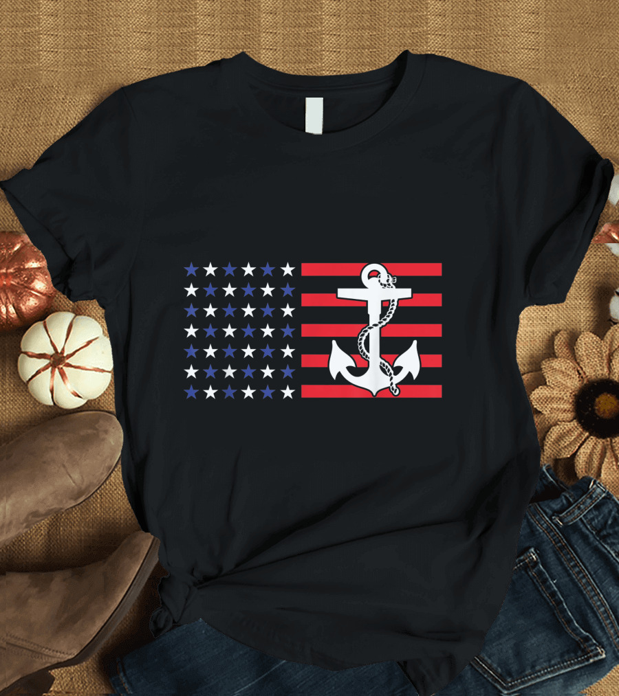 American Flag Stars and Stripes Anchor Patriotic Military Navy USA T-Shirt