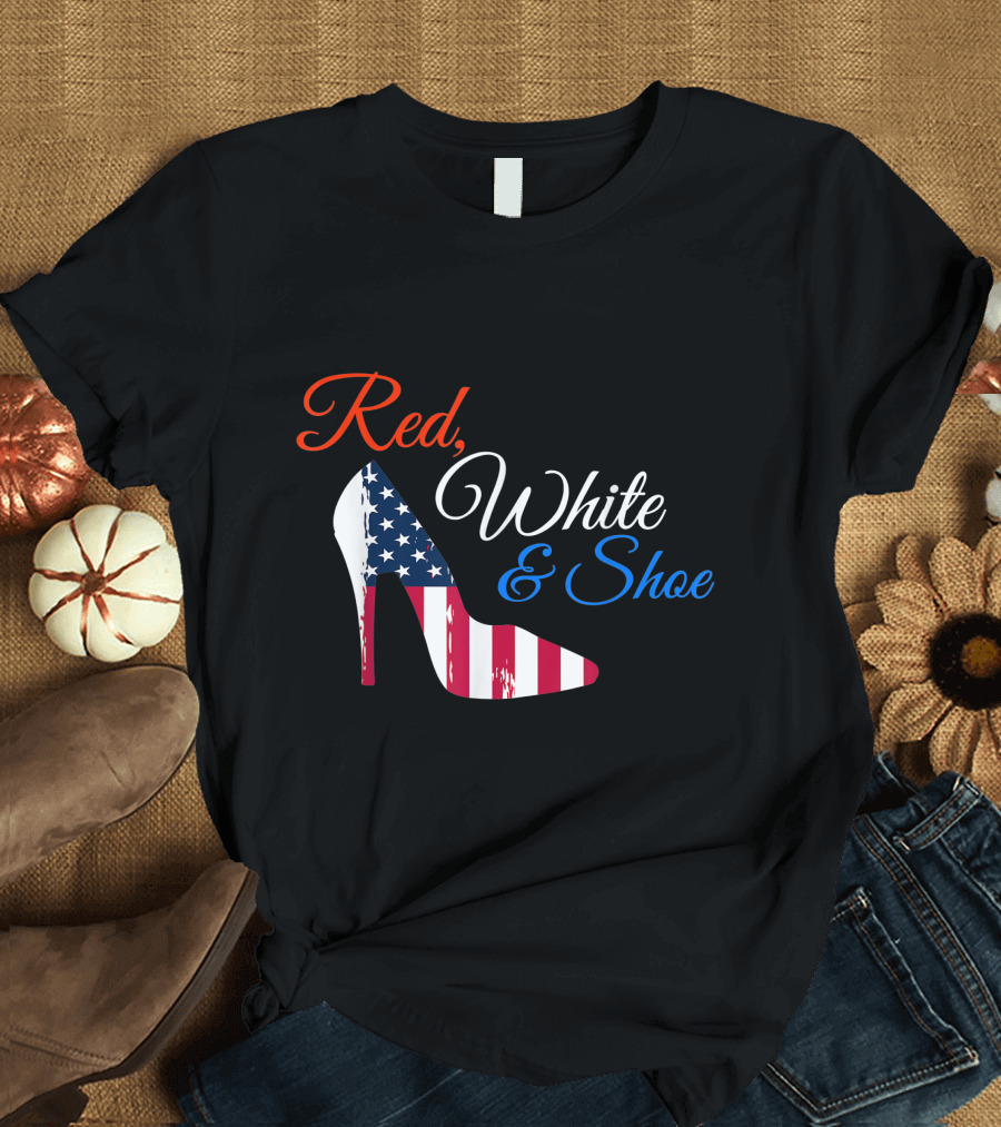 Red White and Shoe USA American Flag High Heel T-Shirt