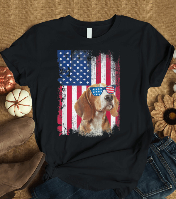T-Shirt: Vintage Beagle Dog American USA Flag Sunglasses Patriotic T-Shirt Vintage Beagle Dog American USA Flag Sunglasses Patriotic T-Shirt