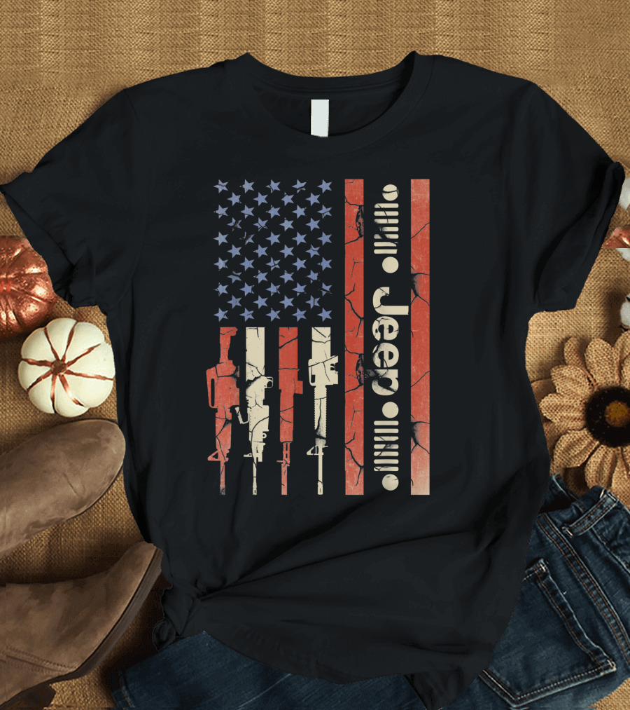 American Flag Jeep Gun Enthusiast T-Shirt