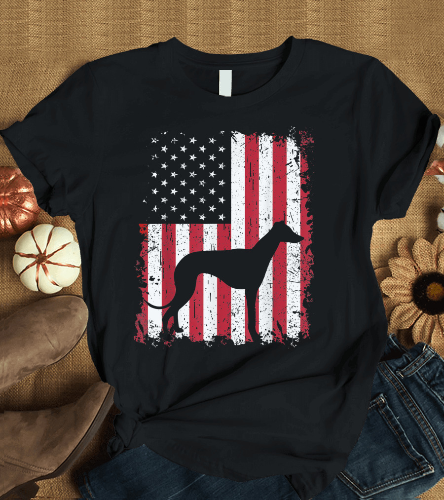 Greyhound American USA Flag 4th of July Patriotic T-Shirt