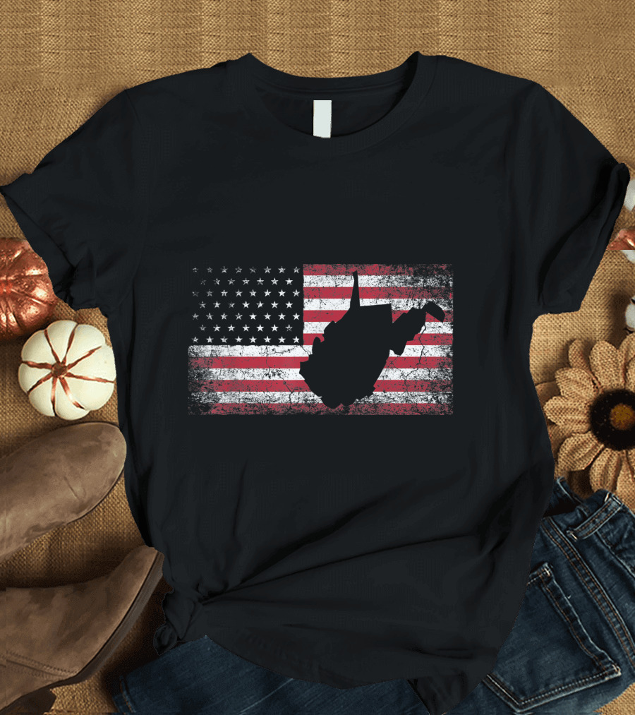 American Flag West Virginia Silhouette 4th of July USA Patriots T-Shirt