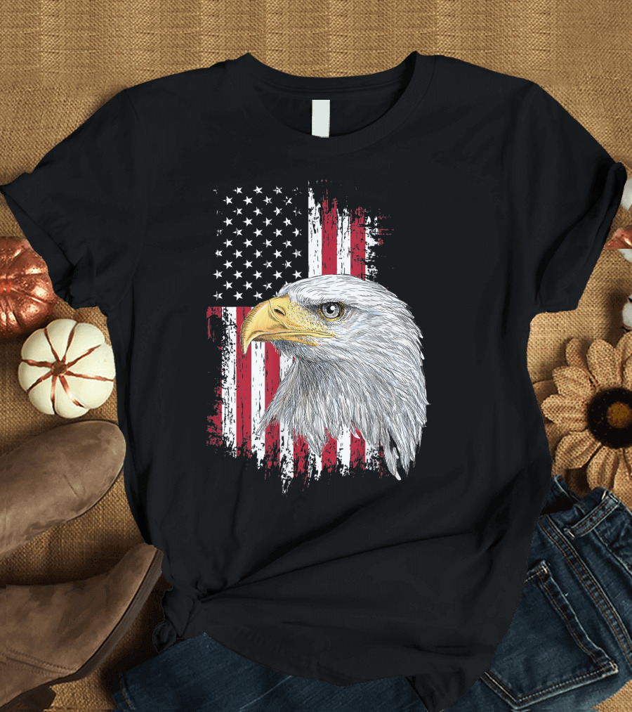Bald Eagle with American Flag for 4th of July Celebration USA T-Shirt