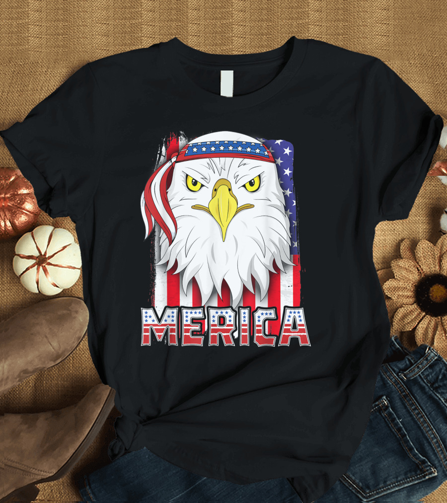 Merica Eagle American Flag 4th Of July Us Patriotic Family T-Shirt