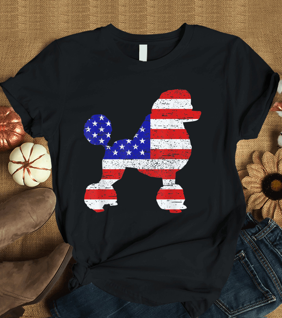 Poodle American USA Flag Patriotic 4th of July T-Shirt