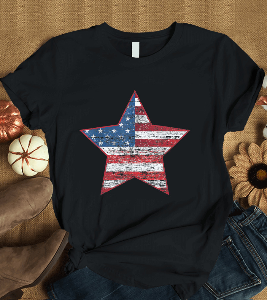 Distressed American Flag Patriotic Stars and Stripes Star T-Shirt