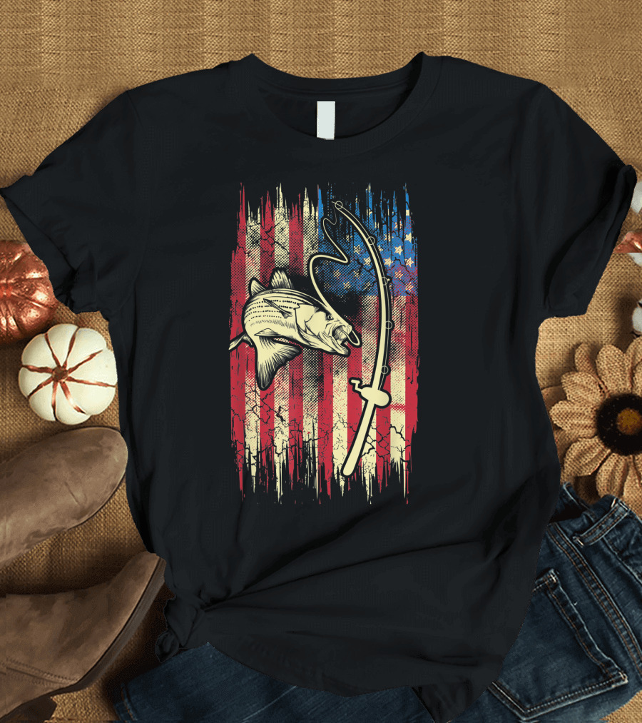 American Flag Bass Fishing I Love Fishing T-Shirt
