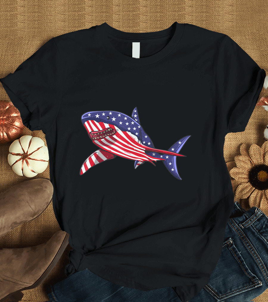 Shark American Flag Jawsome 4th of July T-Shirt