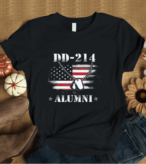 T-Shirt: DD 214 Alumni American Flag Dog Tags Vintage T-Shirt DD 214 Alumni American Flag Dog Tags Vintage T-Shirt