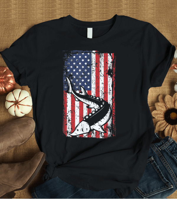 T-Shirt: 4Th Of July American Flag Sturgeon Fishing Dad Grandpa Flag Patriotic T-Shirt 4Th Of July American Flag Sturgeon Fishing Dad Grandpa Flag Patriotic T-Shirt