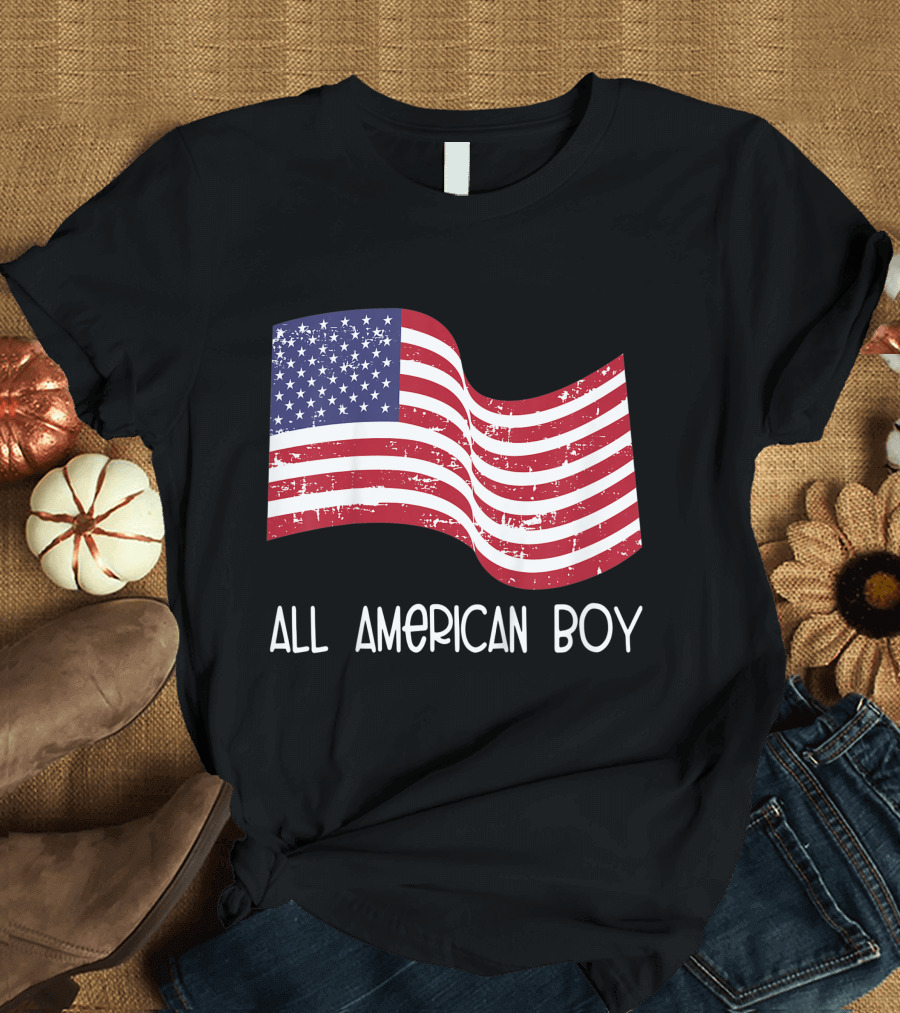 All American Boy Patriotic 4th of July Flag Kids T-Shirt