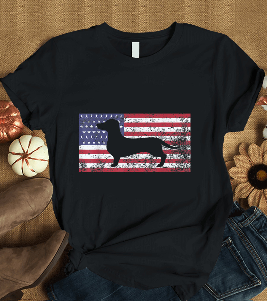 Doxie Dachshund American Flag 4th of July Vintage 70s T-Shirt