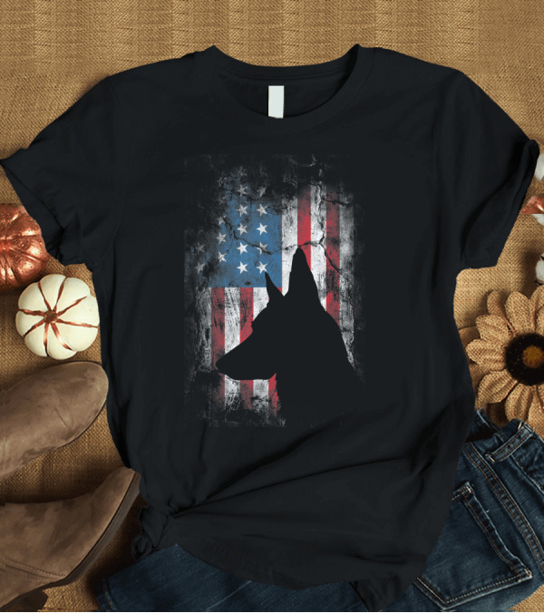 T-Shirt: Patriotic Belgian Malinois Silhouette American Flag 4th of July T-Shirt Patriotic Belgian Malinois Silhouette American Flag 4th of July T-Shirt