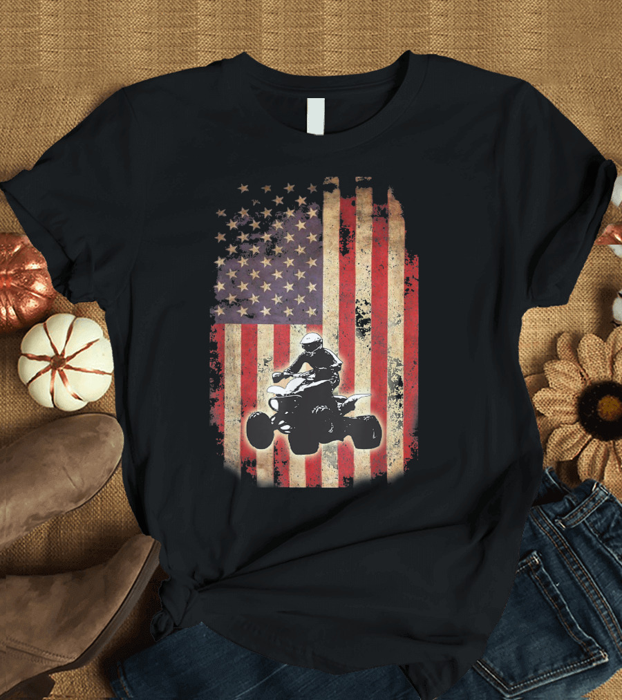 American USA Flag ATV Four Wheeler Quad Bike Brap T-Shirt
