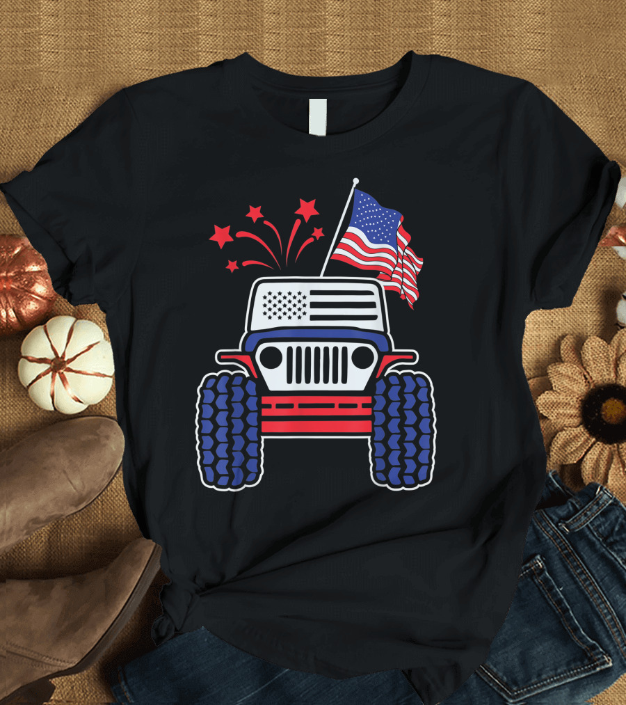 American Flag Jeep Fireworks 4th of July Lover T-Shirt