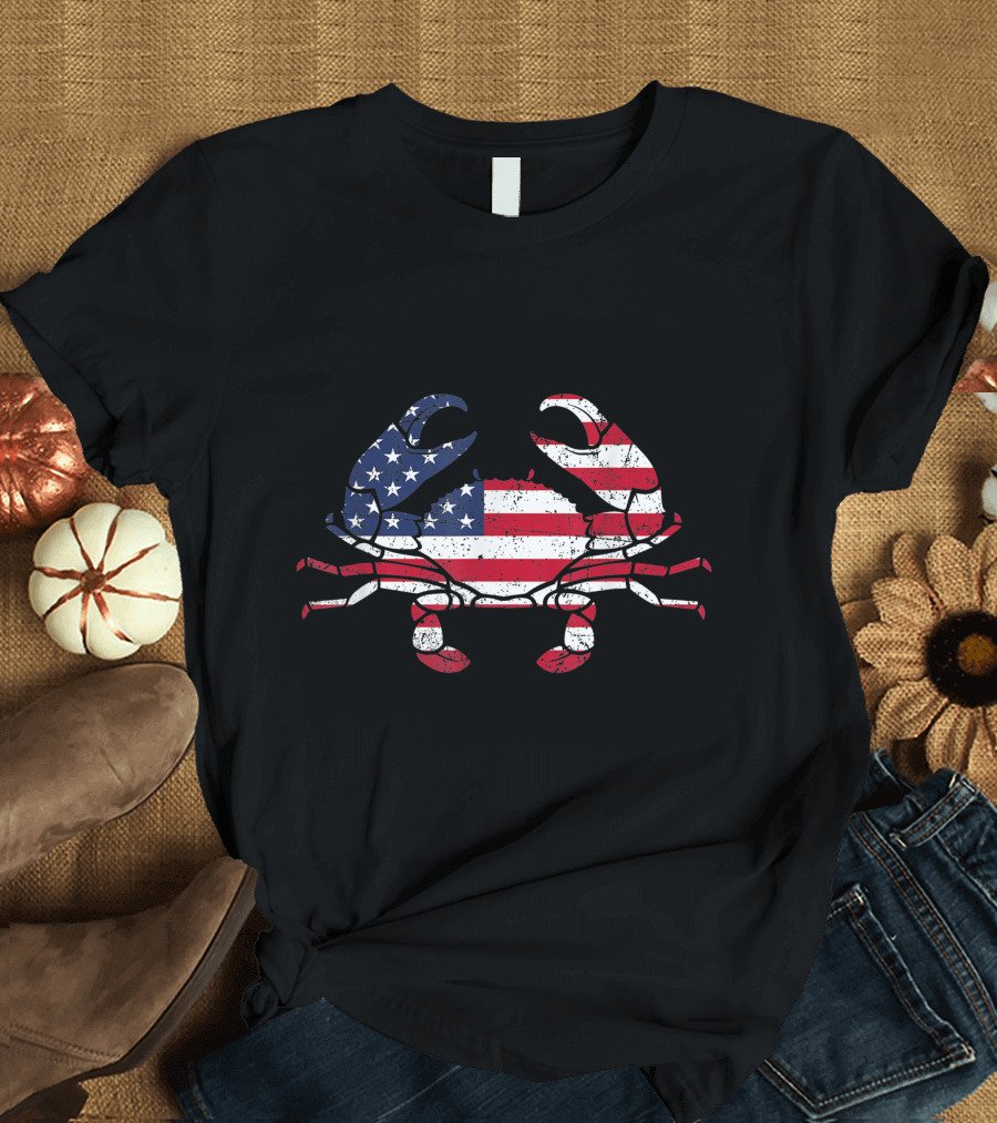 Crab Fisherman American Flag 4th of July Patriotic Funny T-Shirt