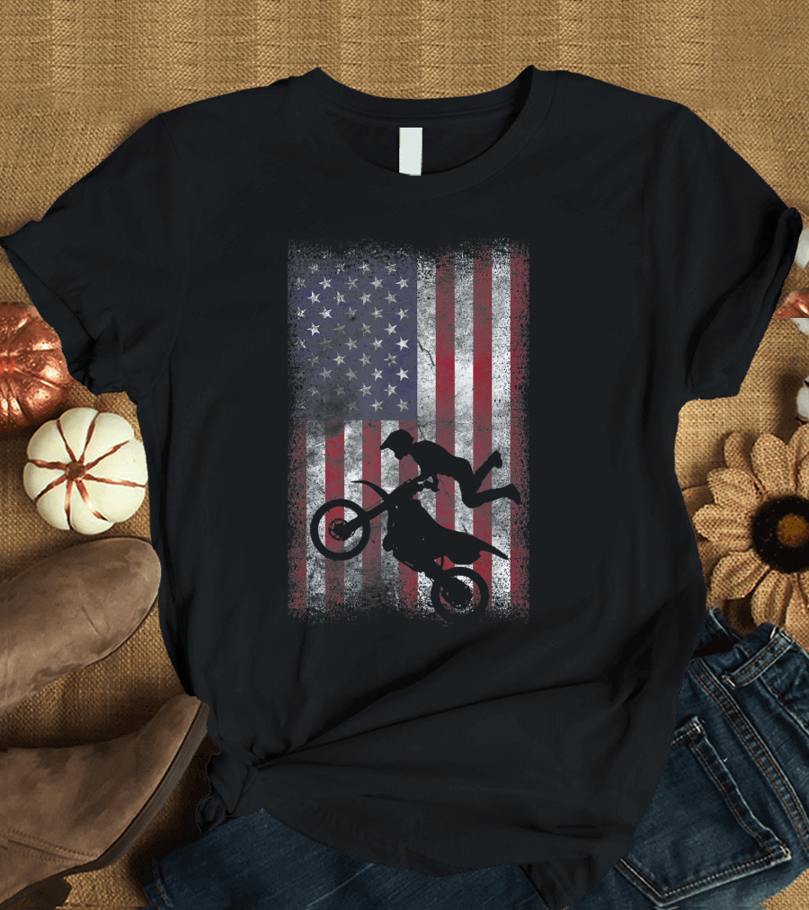 American Flag Motocross Stunt 4th of July Patriotic T-Shirt