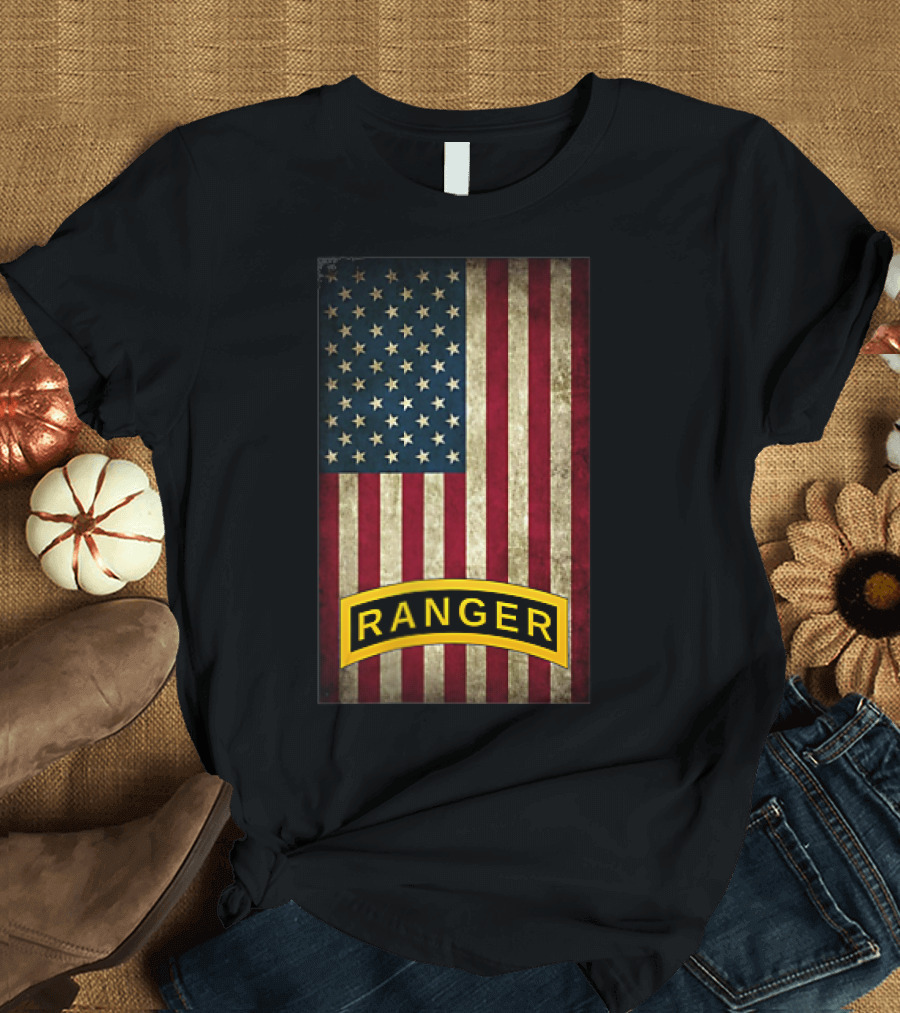American Flag With Army Ranger Tab T-Shirt