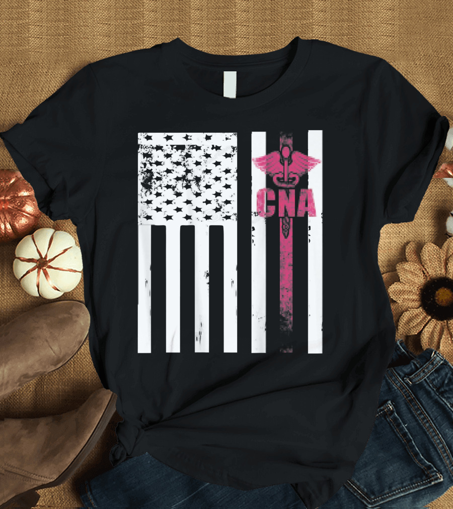 American CNA Flag with Medical Symbol Patriotic CNA T-Shirt