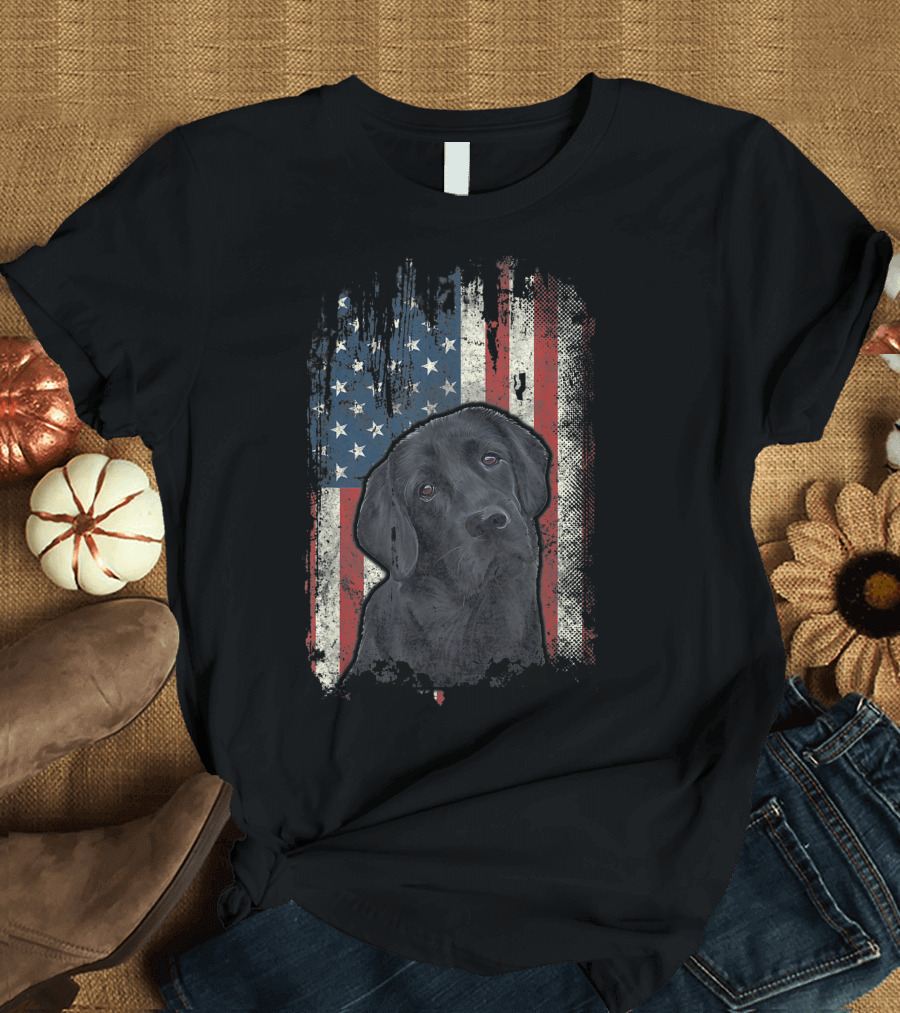 Black Lab USA Patriotic American Flag T-Shirt