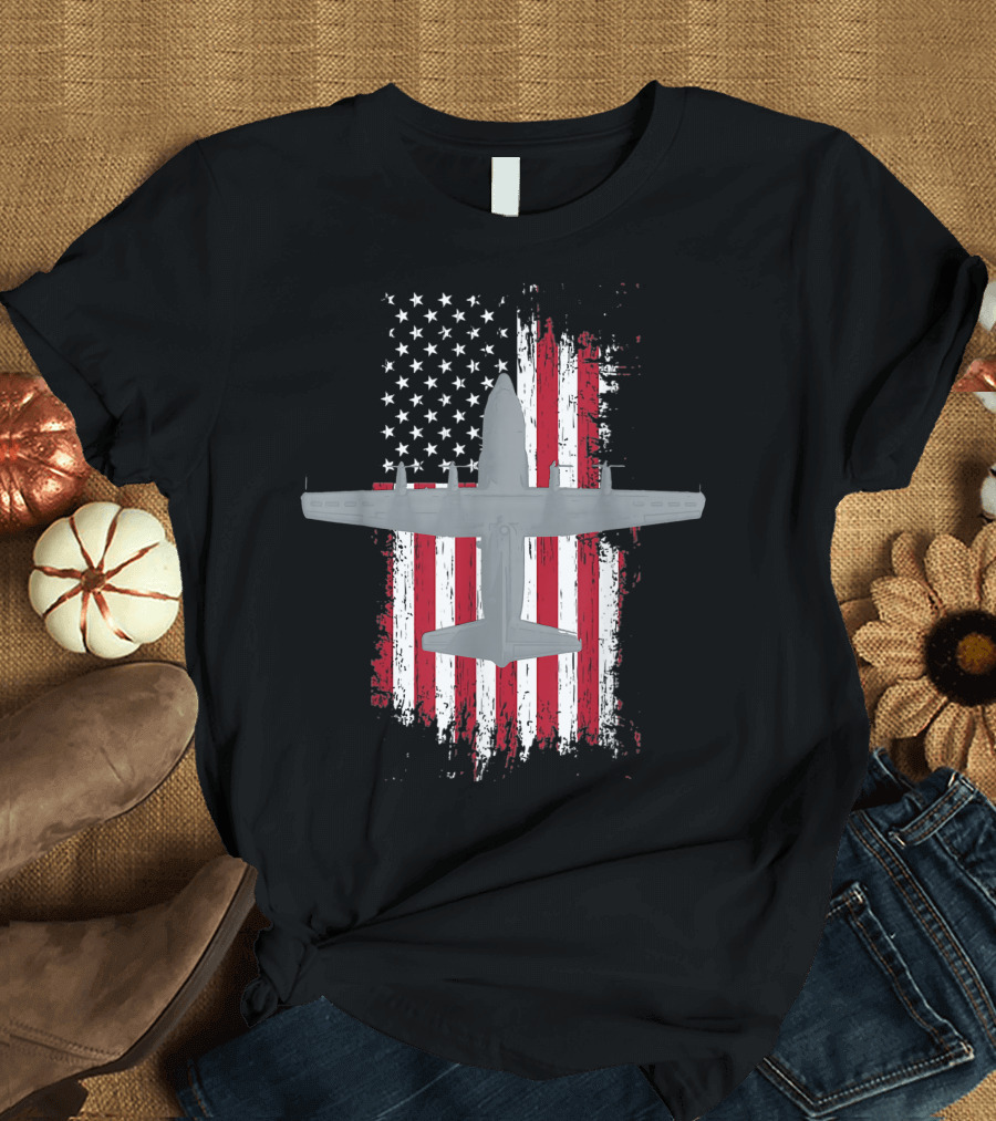 Ac 130 Spectre Gunship Over American Flag Military T-Shirt