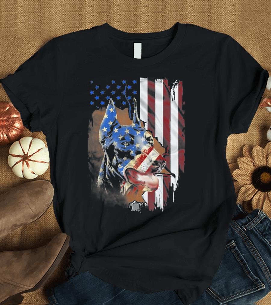 Tattoos American Flag Dober Dog American Patriot T-Shirt