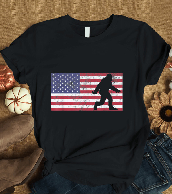 T-Shirt: Fourth Of July USA Bigfoot Sasquatch American Flag T-Shirt Fourth Of July USA Bigfoot Sasquatch American Flag T-Shirt