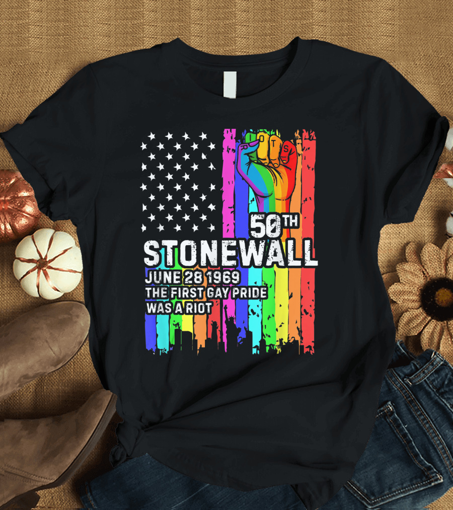 50th Stonewall June 28 1969 The First Gay Pride Was a Riot American Flag T-Shirt